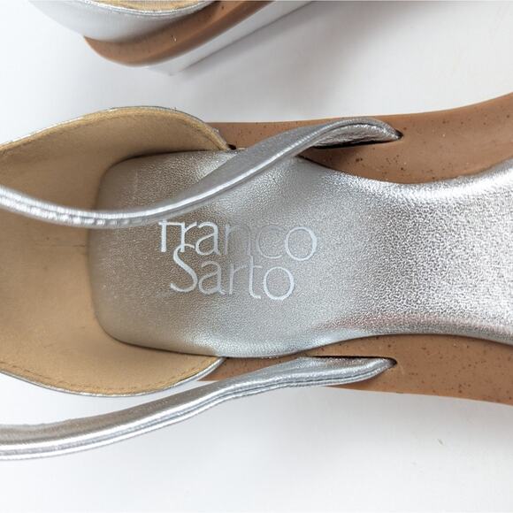 Franco Sarto Silver Leather Parker Ankle Strap Thong Sandals Size 6 - Picture 10 of 11